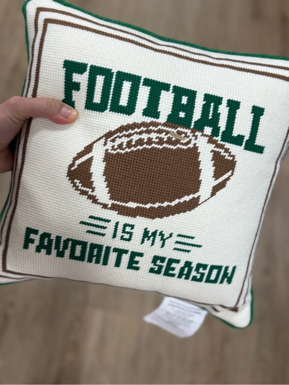 Green & Brown 'Football Is My Favorite Season' Holiday Pillow